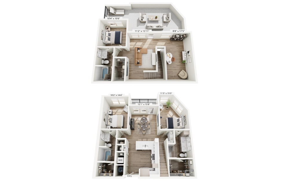 C3TH - 3 bedroom floorplan layout with 3 bathrooms and 2264 square feet