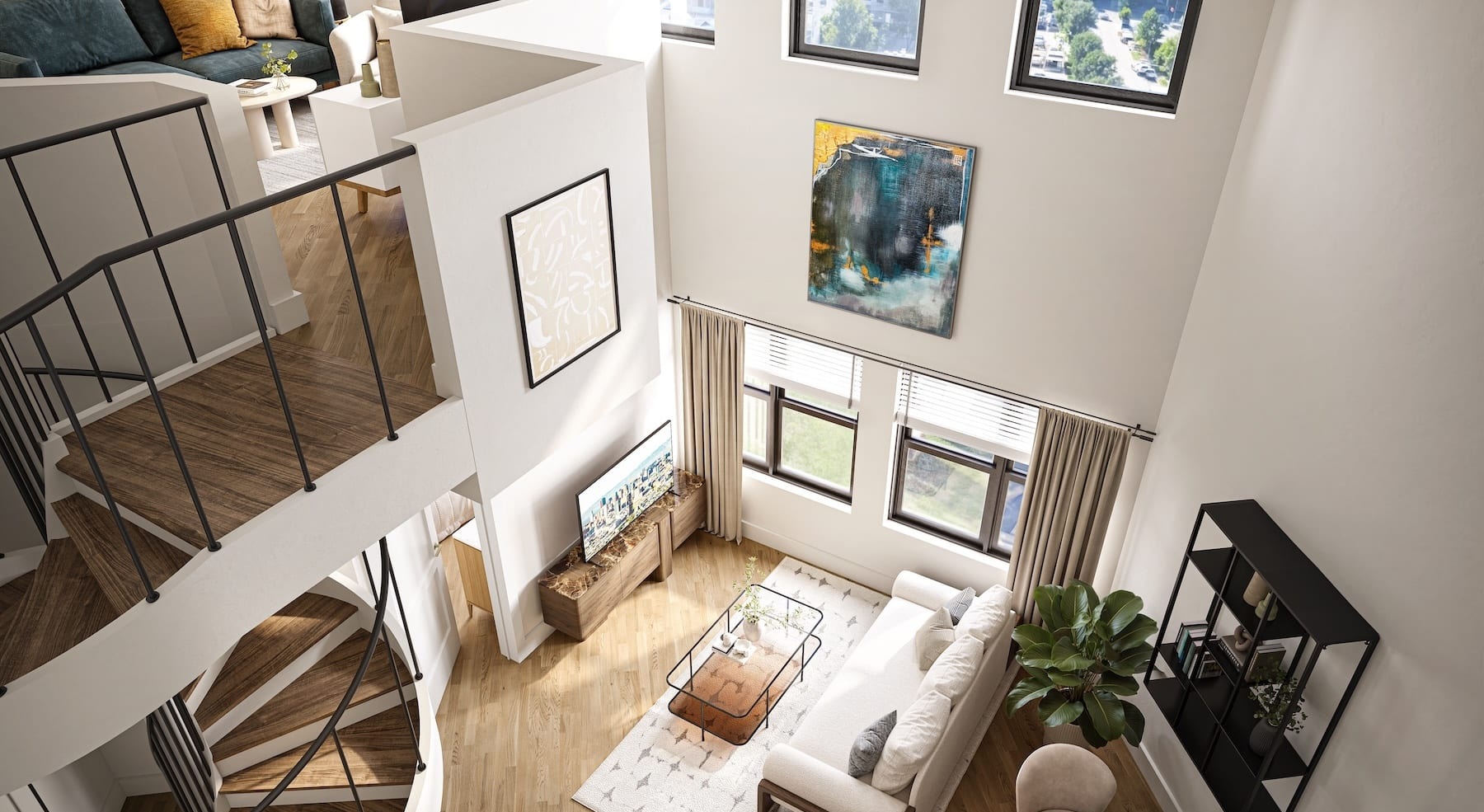 overhead view of a large living area